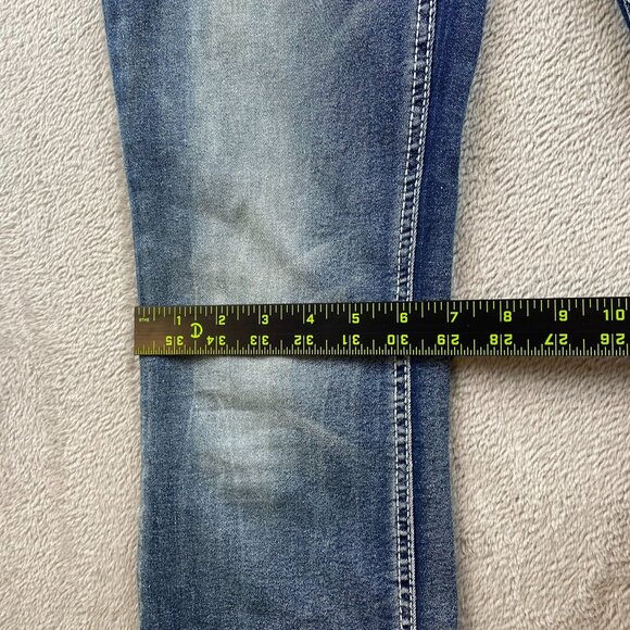 Temu Women's Jeans Large 30x28 Flare Leg Mid Rise Baggy Embroidered Retro - Picture 5 of 13